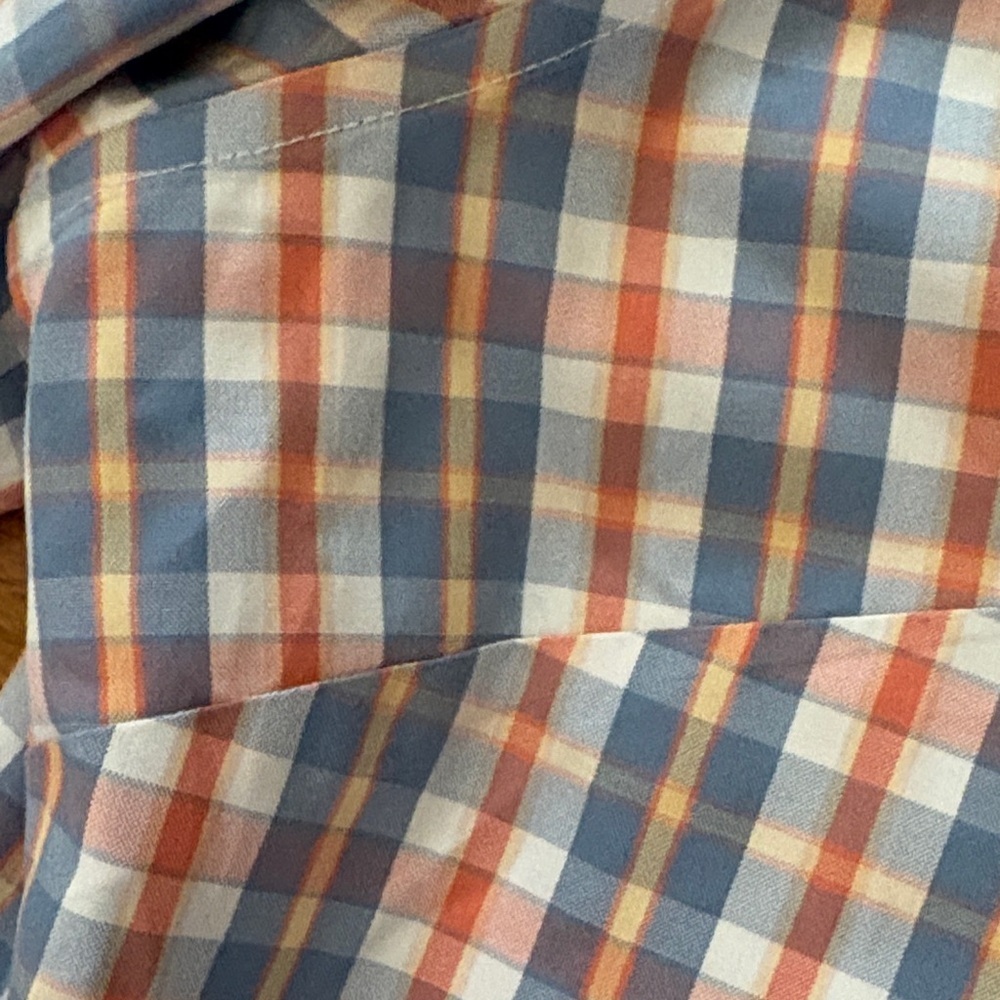 L.L. Bean Women's Blue, Orange and White Plaid Button-Down Shirt - Picture 4 of 10